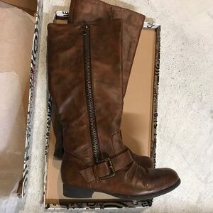 BRASH Knee High Heeled Boots Women's Size 7 Tan Brown Full Side Zipper